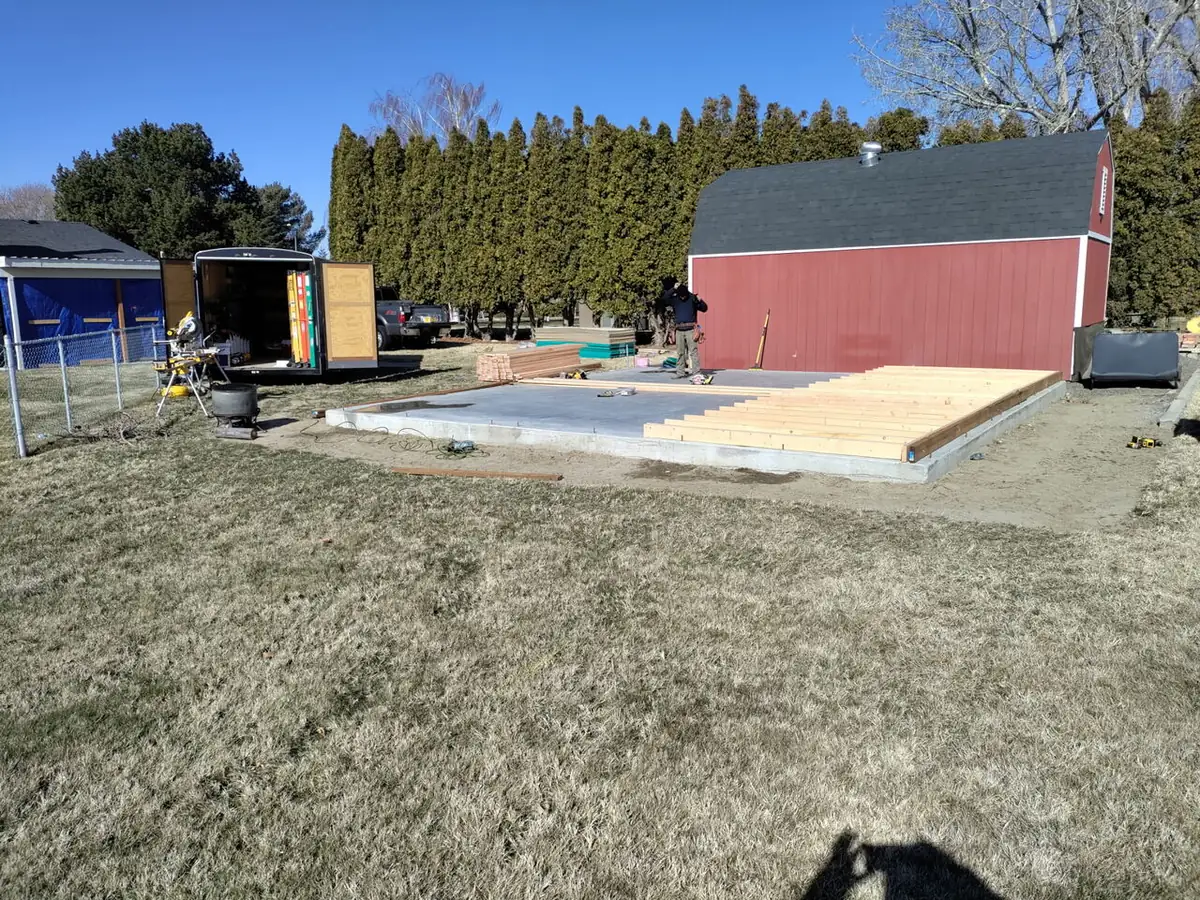 Before: garage floor framing on new concrete slab